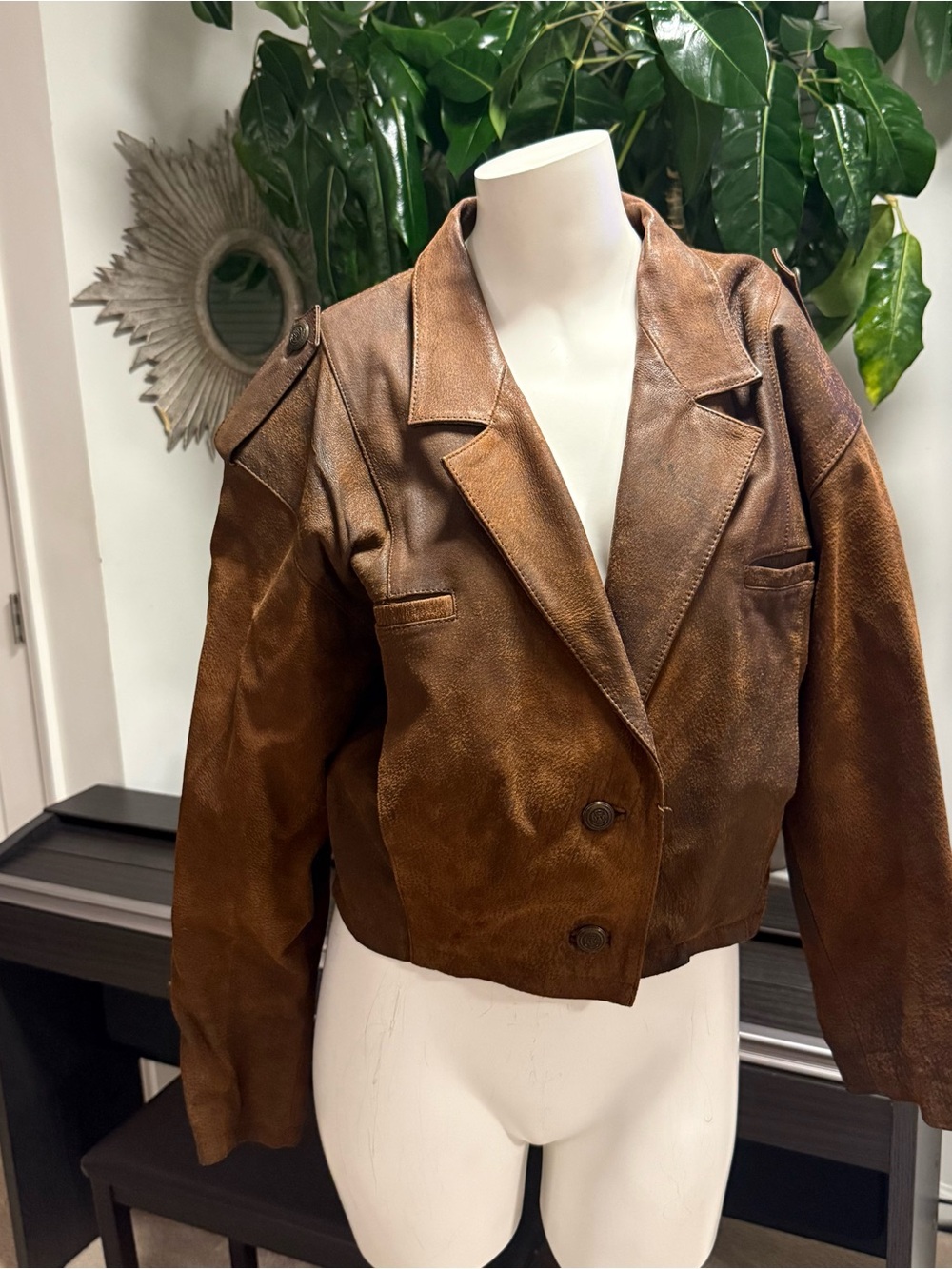 Ganni Brown Suede Cropped Leather Jacket